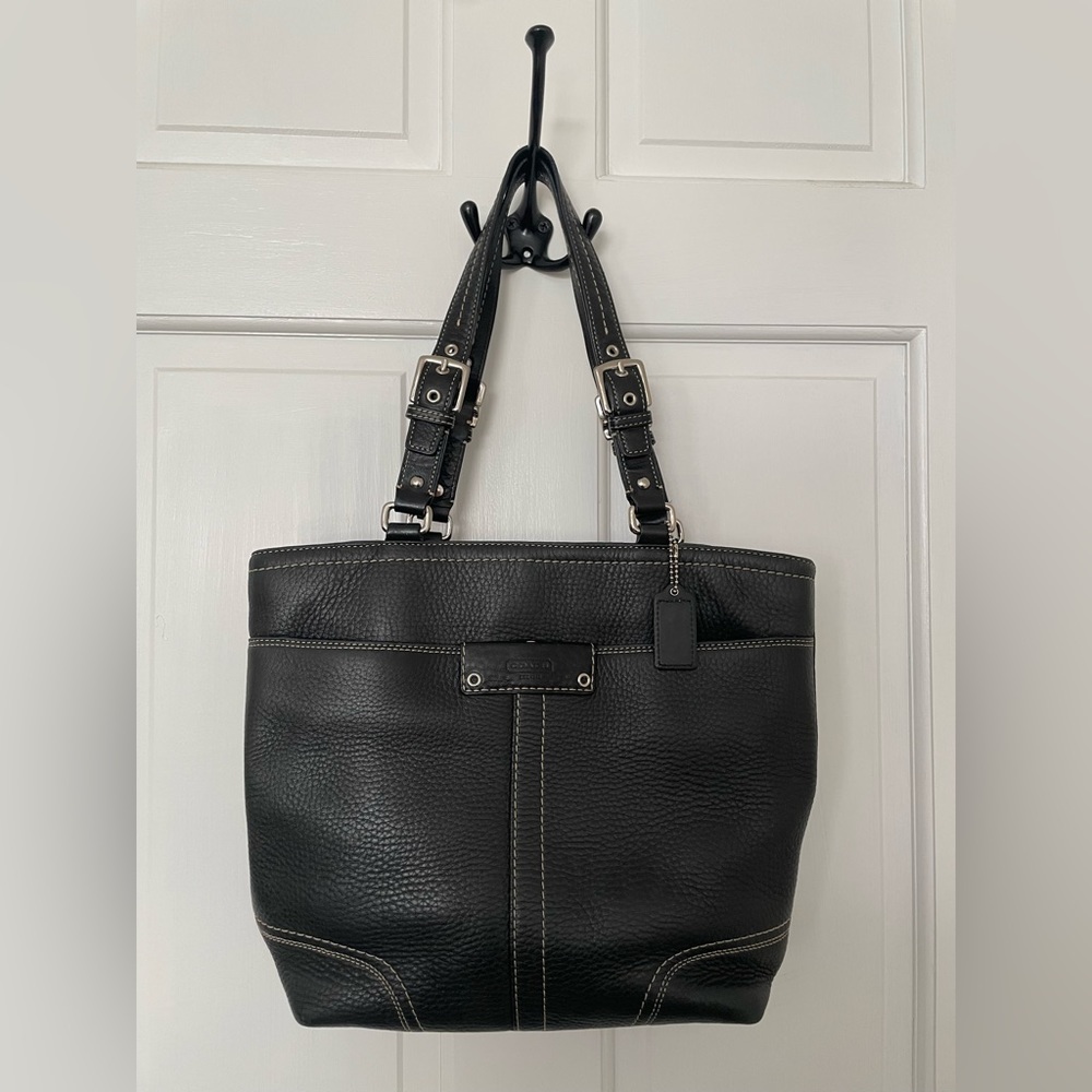 Coach F13089 Black Pebbled Leather Hamilton Shoulder Bag Purse